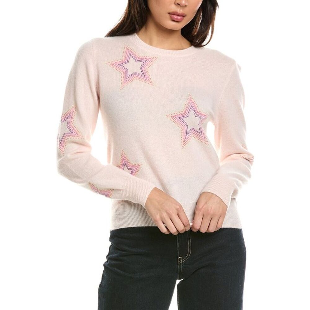 Brodie Cashmere Womens Star Dust Crewneck 100% Cashmere Sweater, White